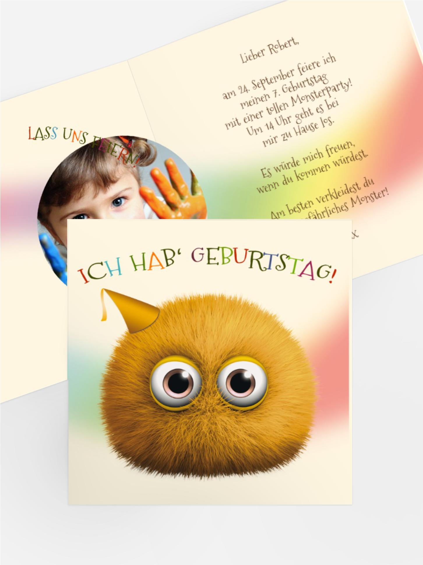 Kindergeburtstagseinladung "Flauschkugel mit Foto" Kindergeburtstagseinladung "Flauschkugel mit Foto"