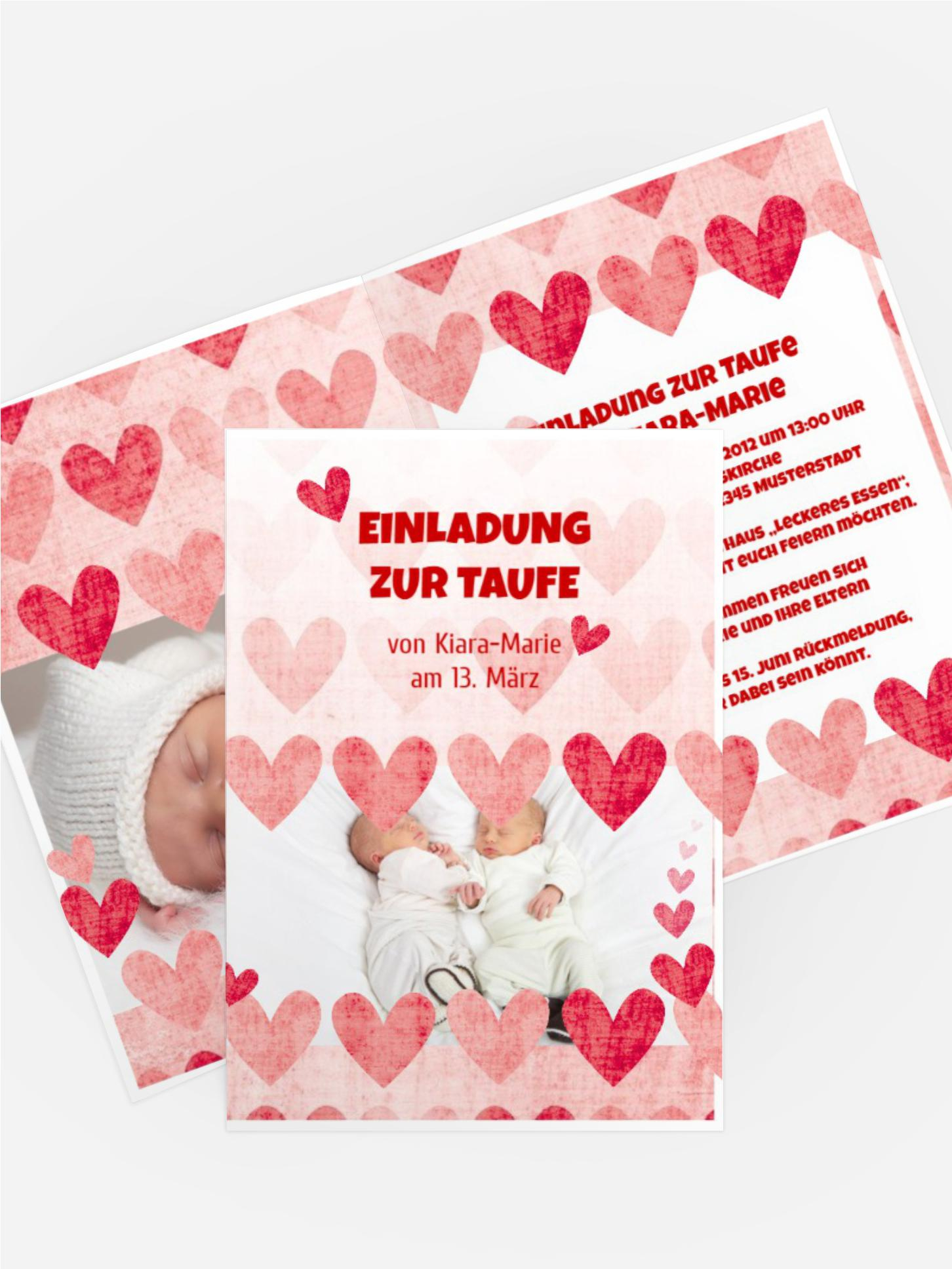 Einladungskarte Taufe Voller Herzen Einladungskarte Taufe Voller Herzen