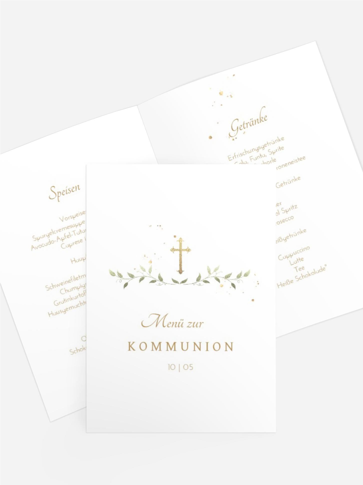 Menükarte Kommunion Glücklicher Moment