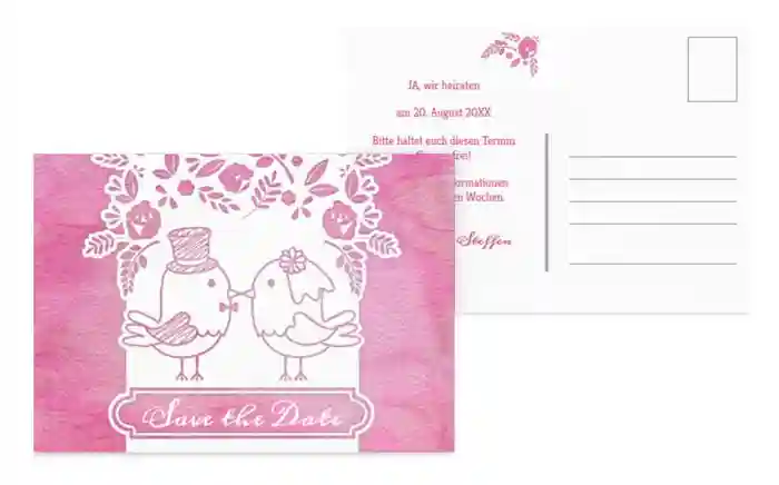 Save the Date Karte zur Hochzeit Vogelpaar