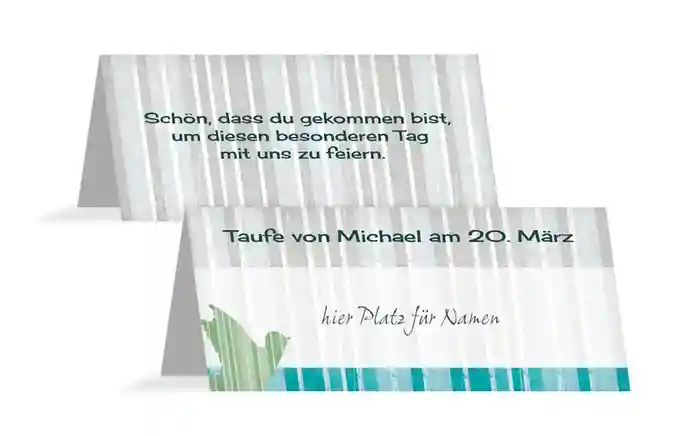 Tischkarte zur Taufe Streifenharmonie