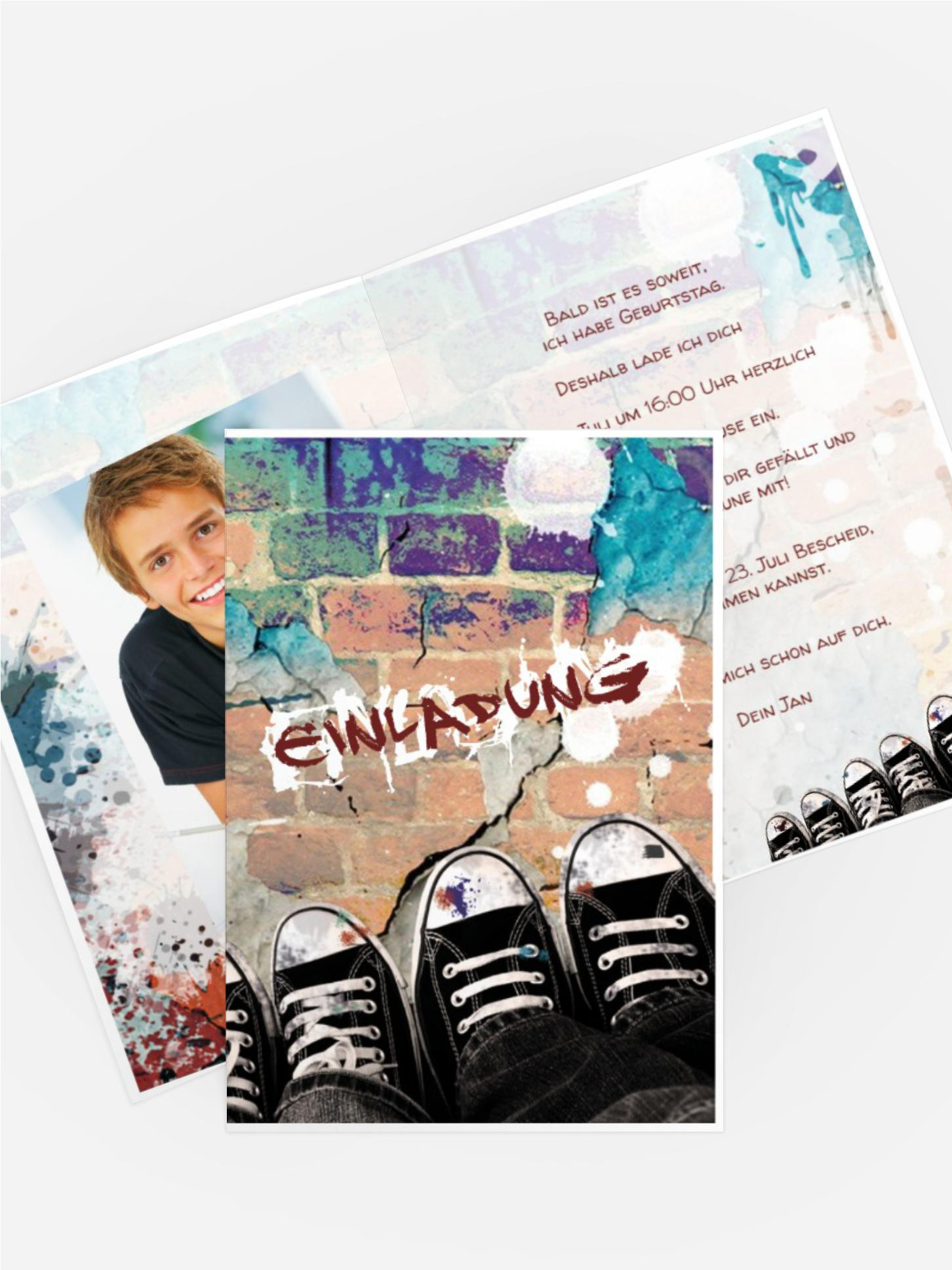 Einladung zum Geburtstag Graffiti Schuhe Foto Einladung zum Geburtstag Graffiti Schuhe Foto