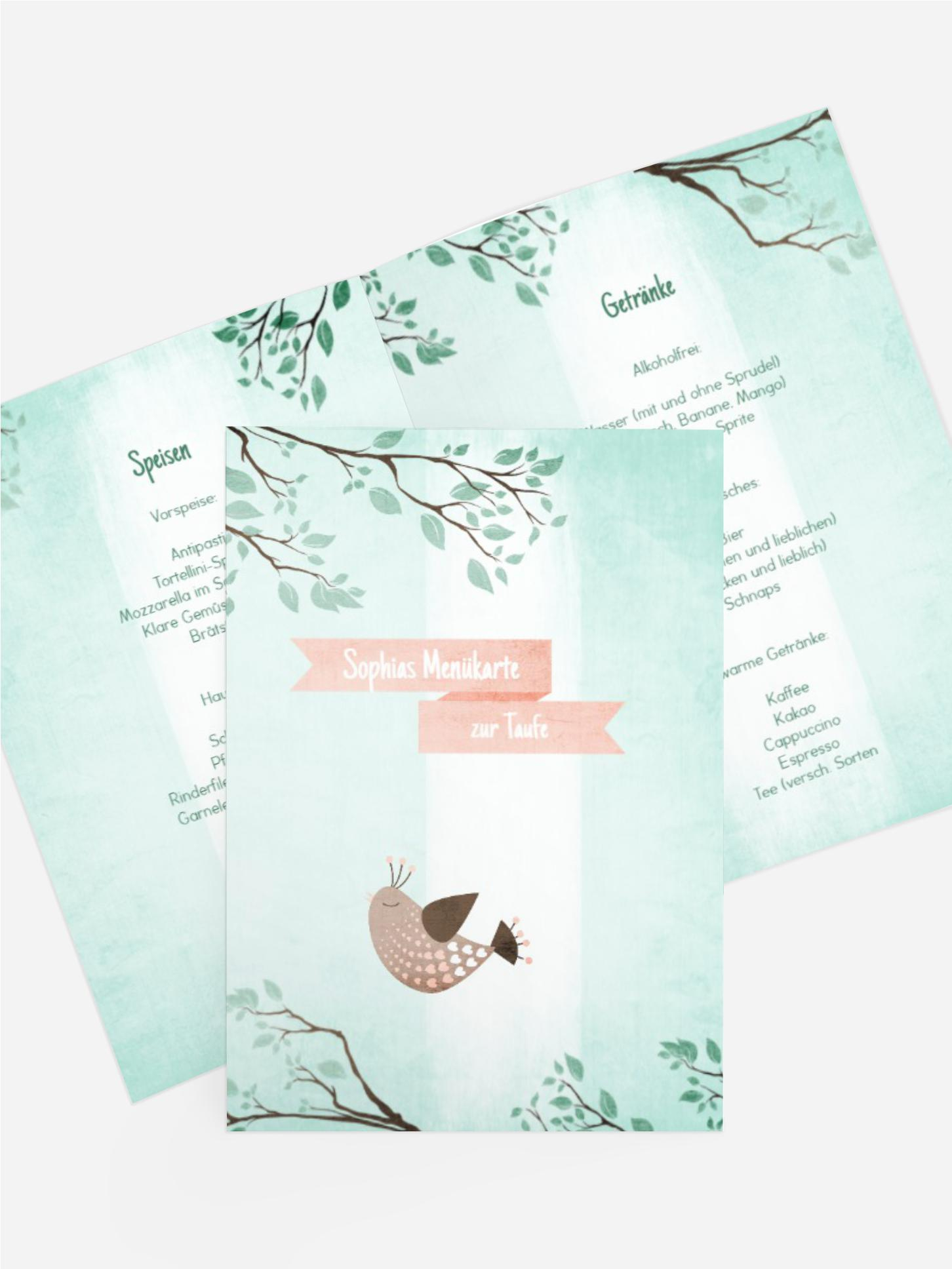 Menükarte Taufe Vögelchen