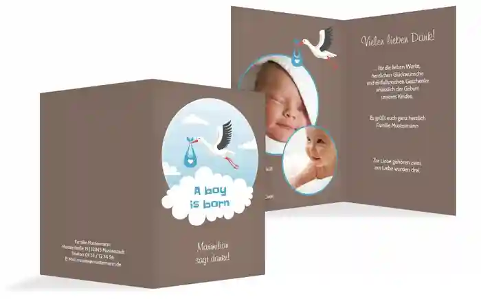 Dankeskarte zur Geburt Storch Junge