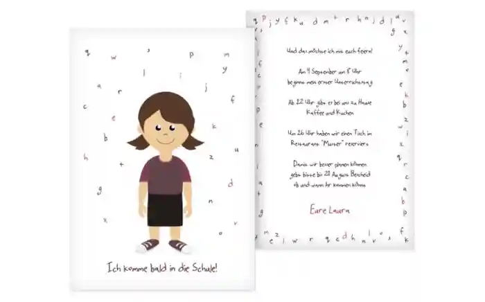 Karte zur Einschulung Mädchen lila Karte zur Einschulung Mädchen lila