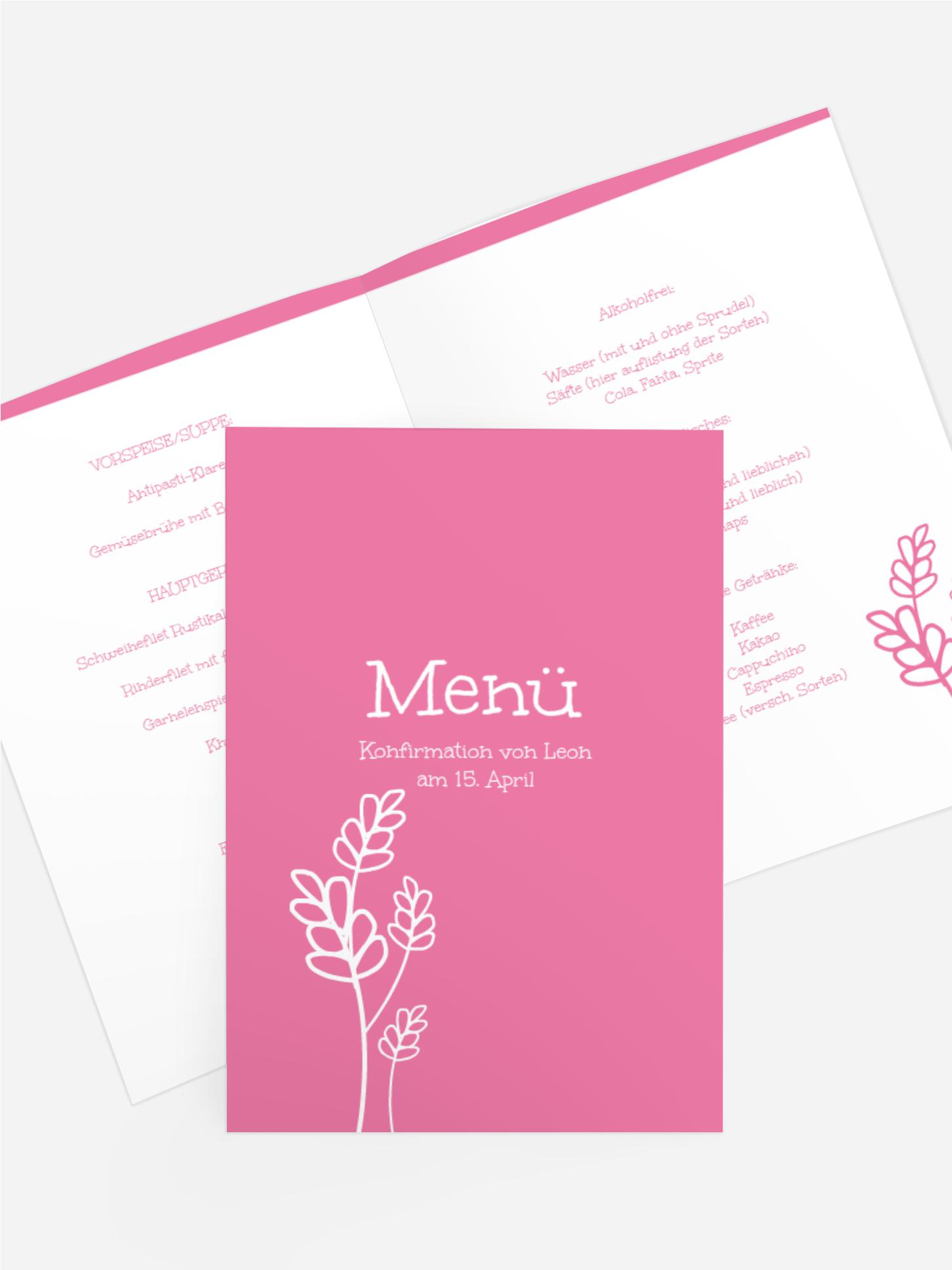 Menükarte Konfirmation Gräser