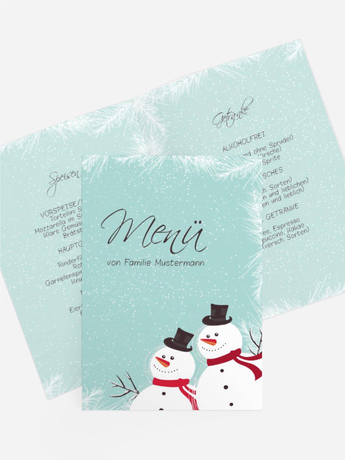 Weihnachtsmenükarte Schneemänner Weihnachtsmenükarte Schneemänner