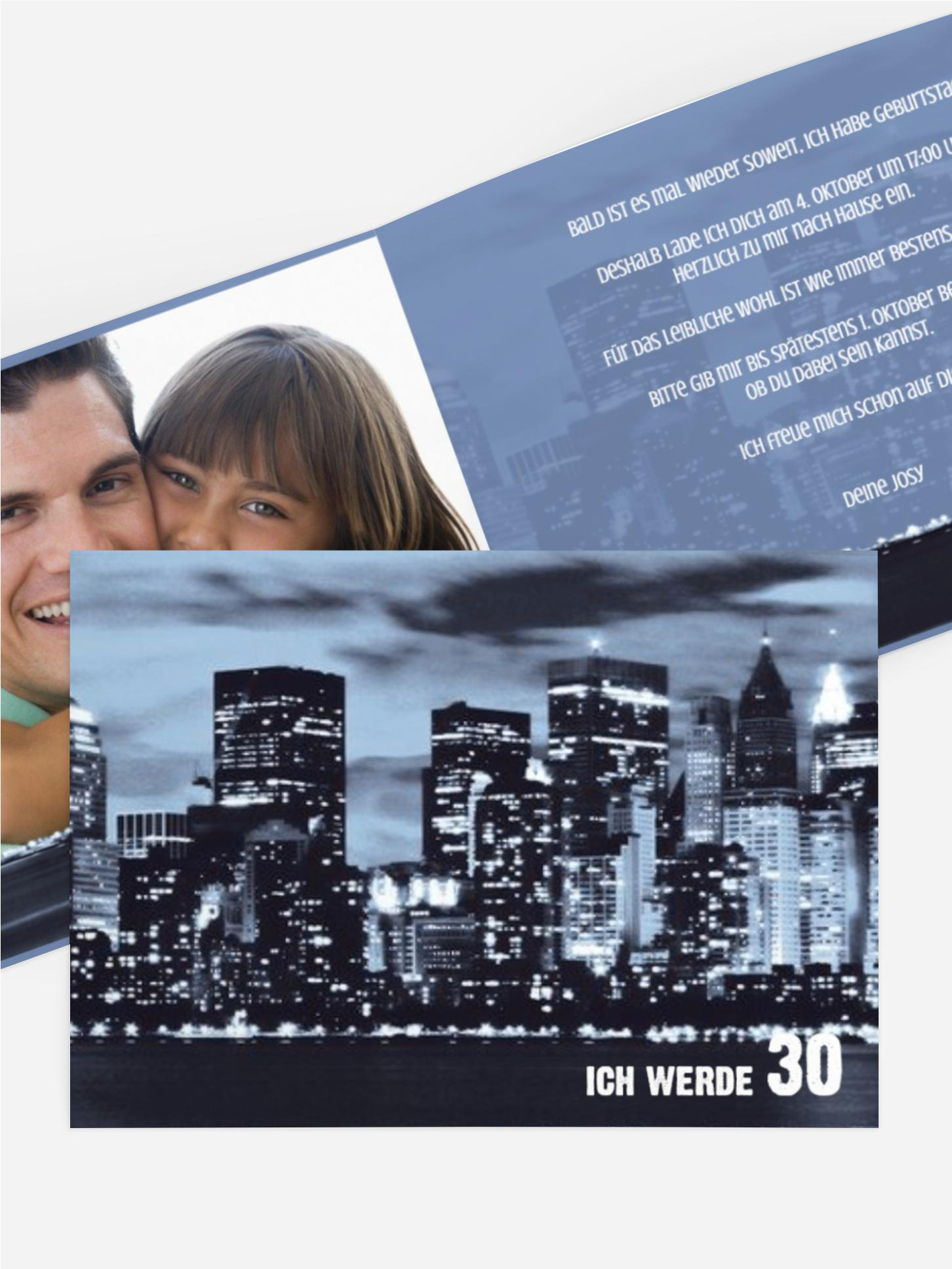 Einladungskarte zum Geburtstag Skyline 30 Foto