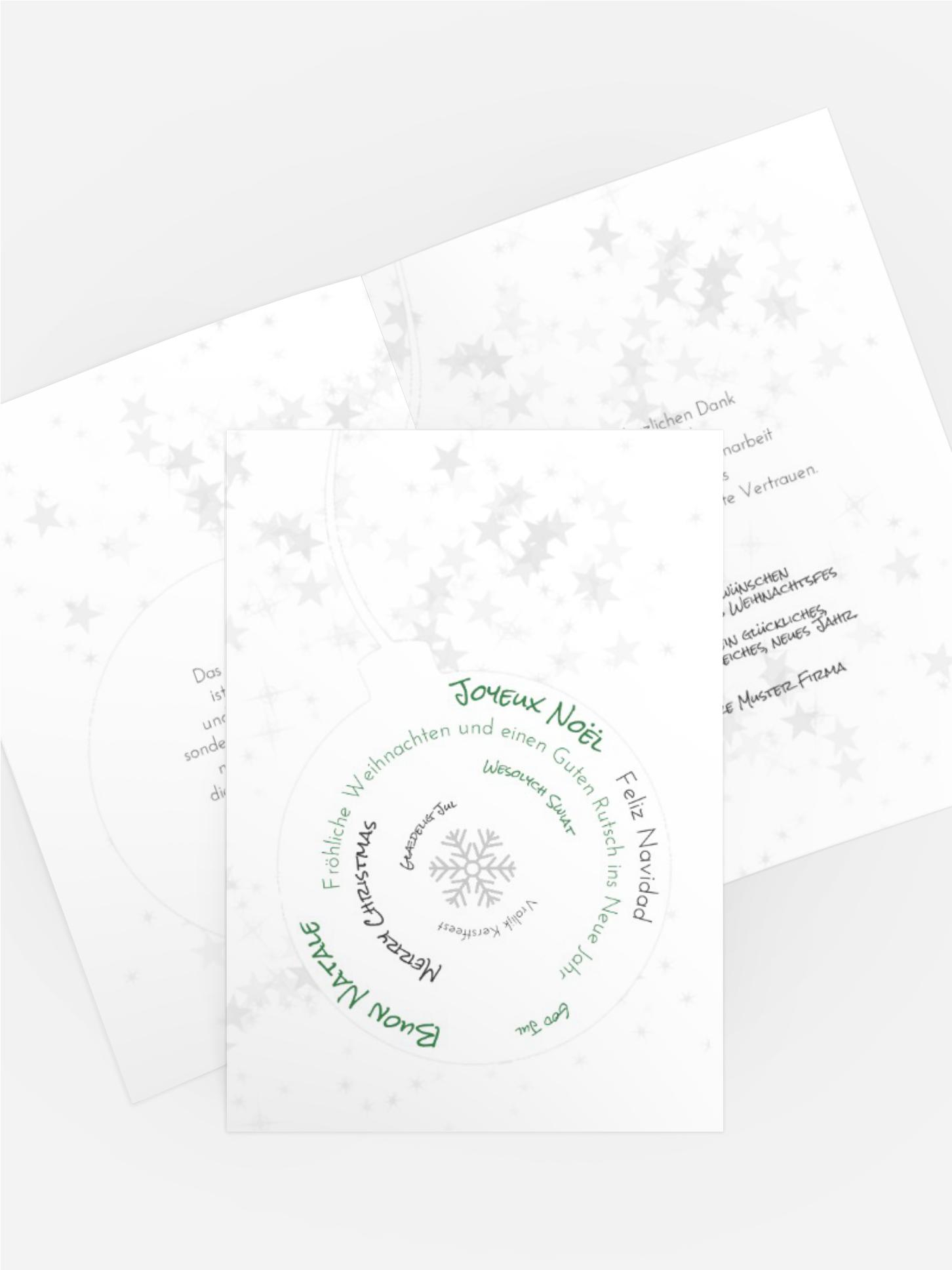 Weihnachtsgrußkarte Geschäft Schriftkugel