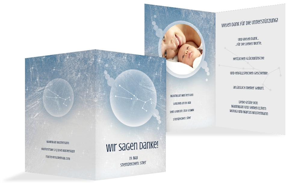 Dankeskarte zur Geburt Sternzeichen Stier Dankeskarte zur Geburt Sternzeichen Stier