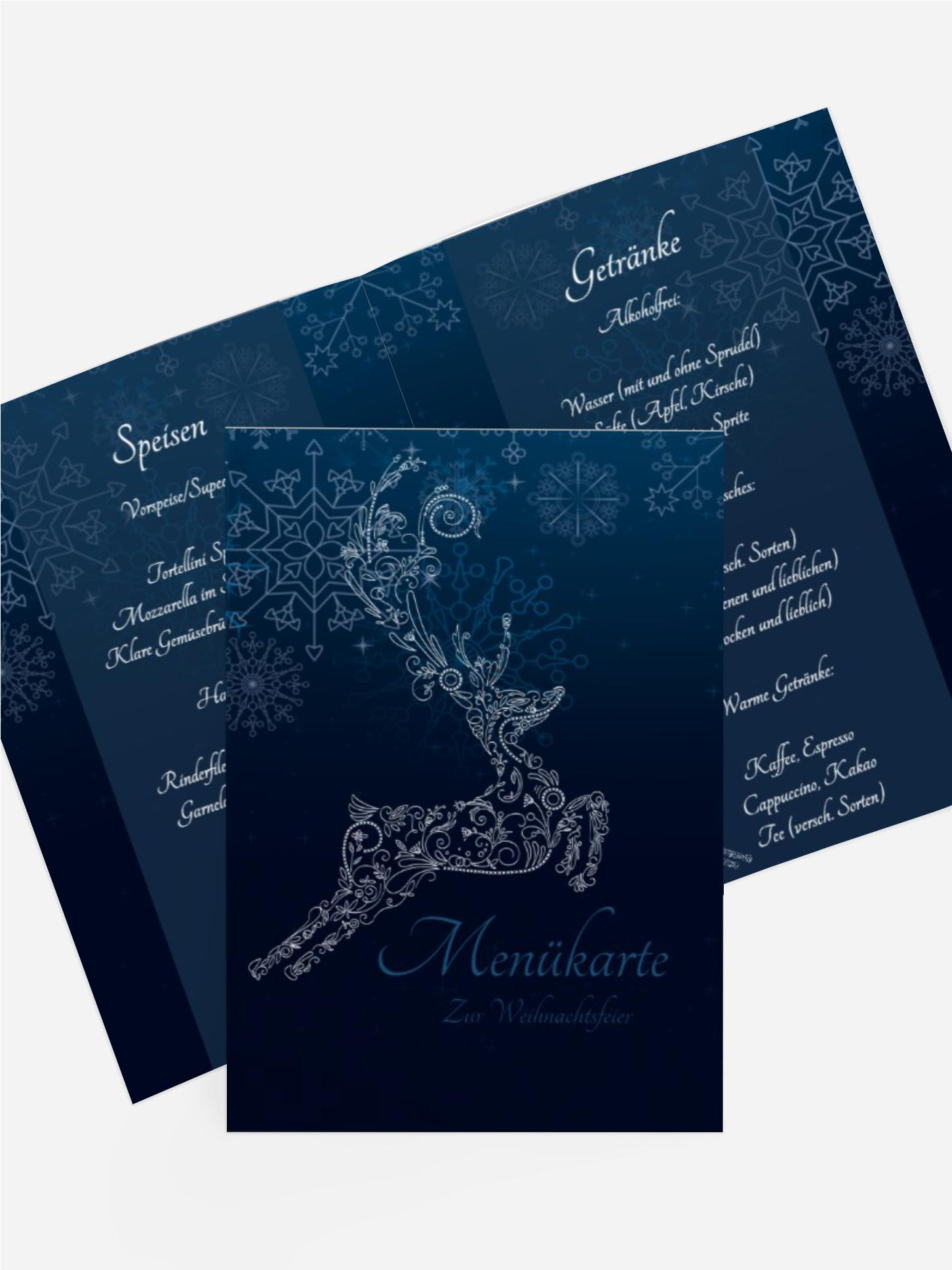 Weihnachtsmenükarte Schnörkelhirsch