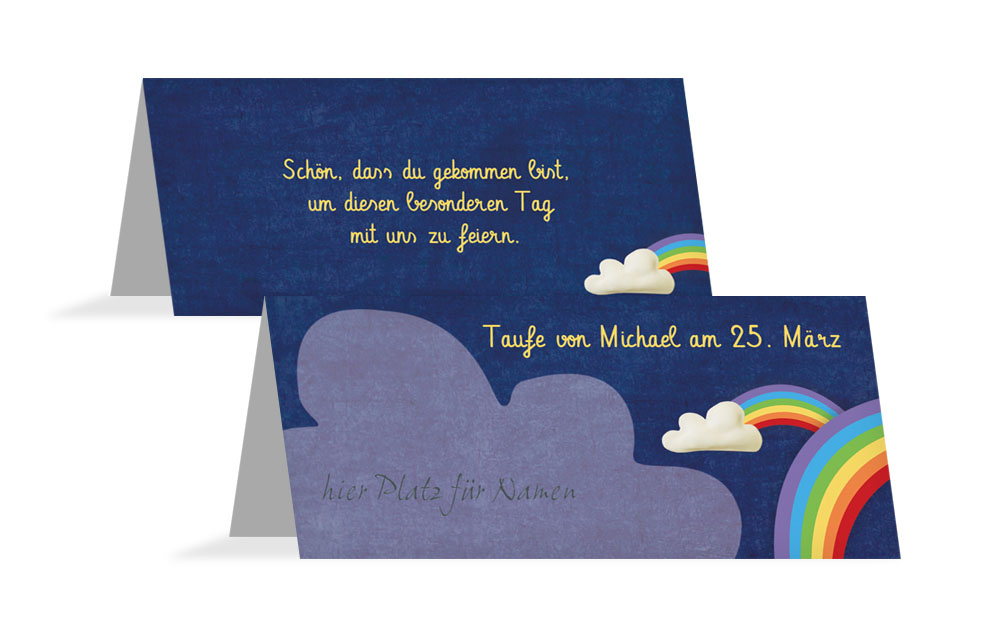 Tischkarte Taufe Regenbogenfantasie