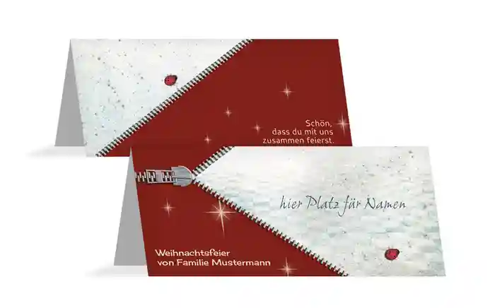 Tischkarte zur Weihnachtsfeier Reißverschluss