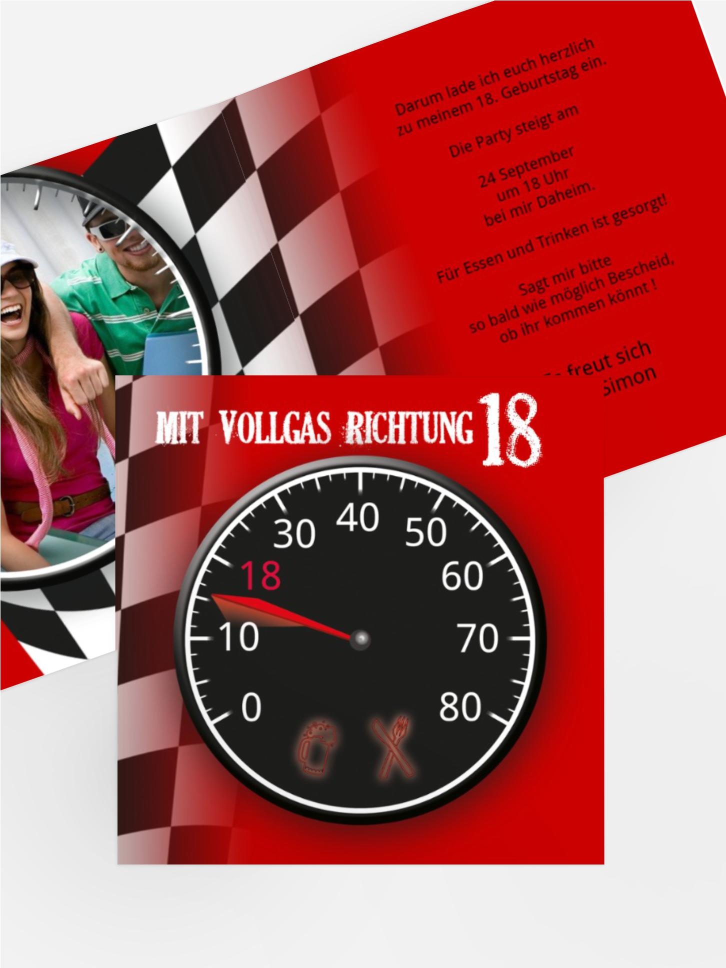 Einladungskarte Geburtstag Vollgas 18