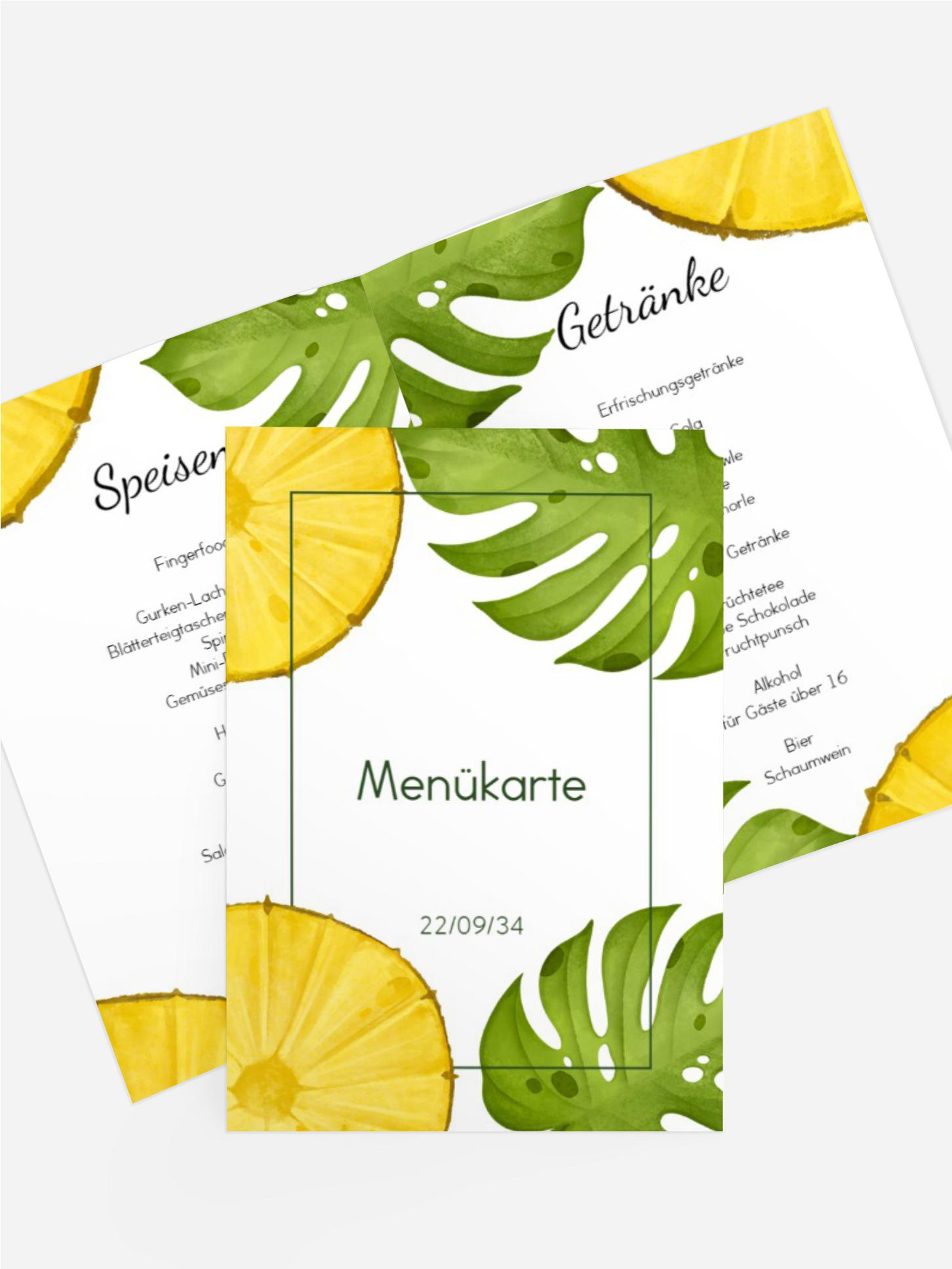 Menükarte Jugendliche Geburtstag Ananas Paradies