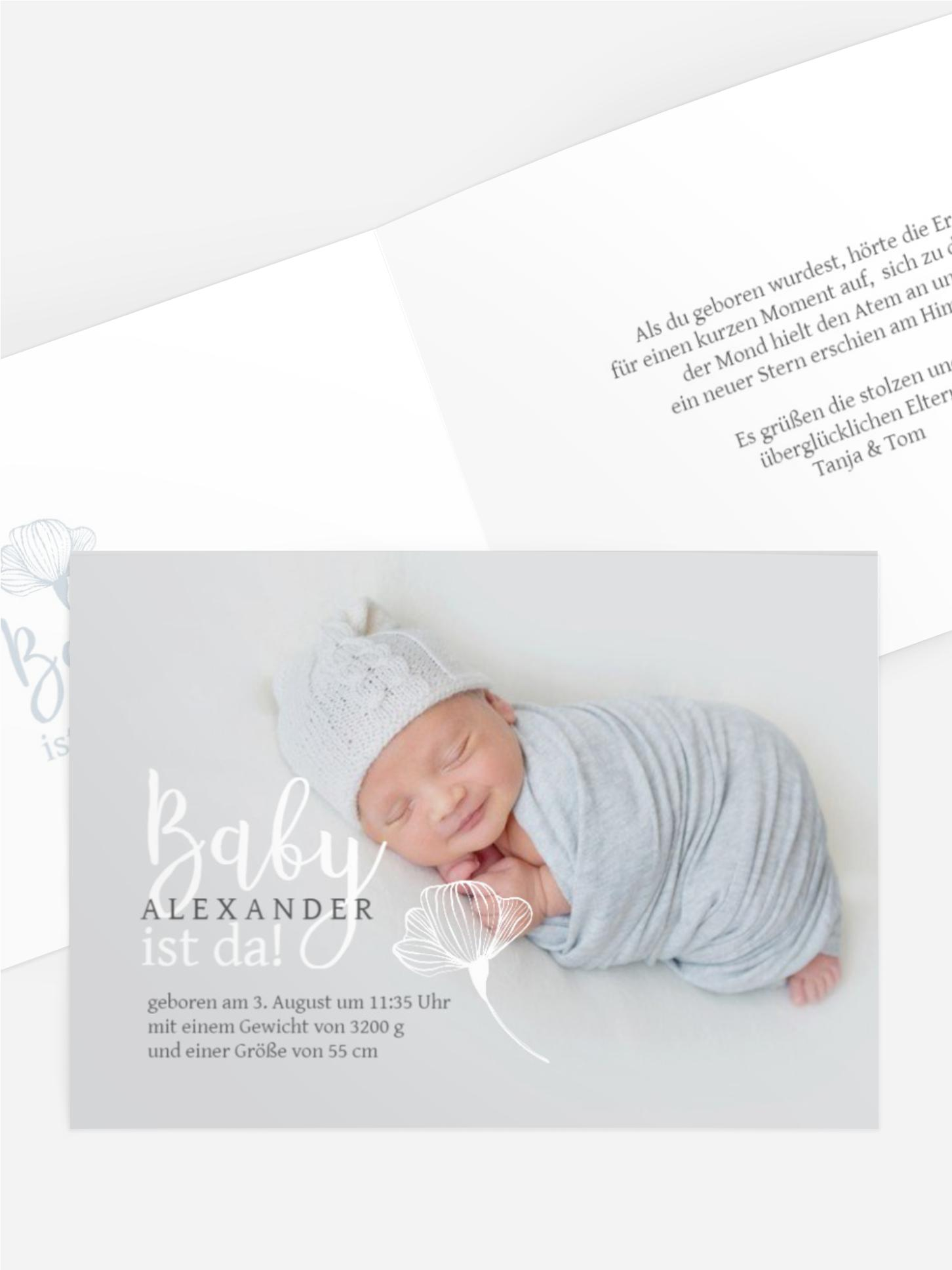 Geburtskarte Silhouetten Blume