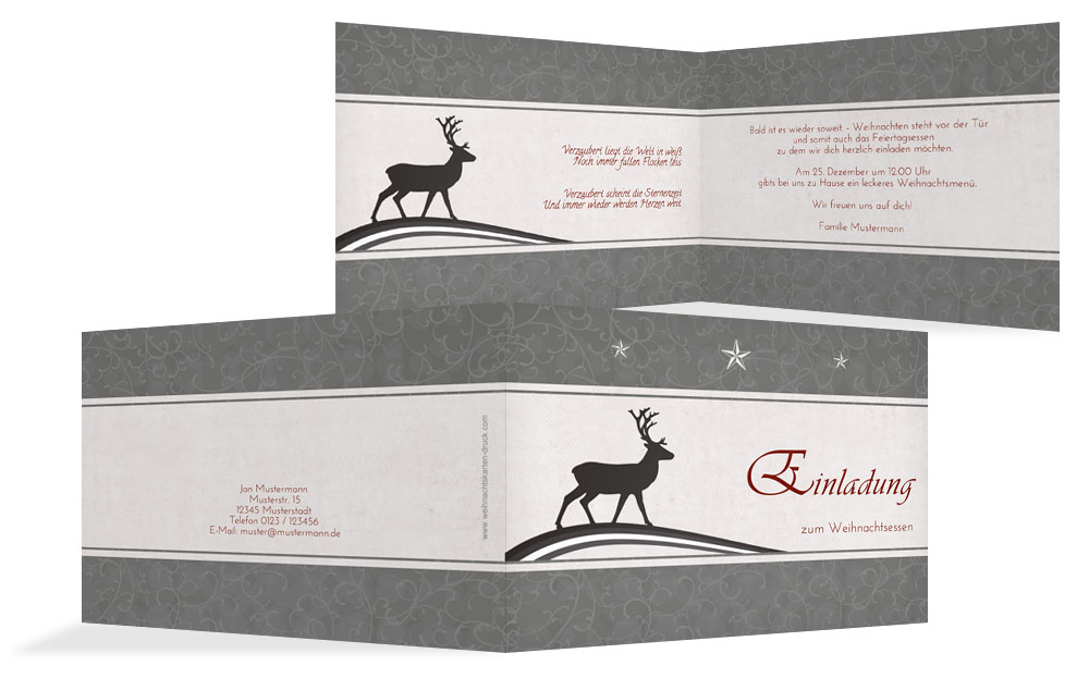 Weihnachtseinladung Privat classic Elch
