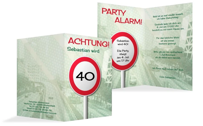 Geburtstagseinladungskarte Begrenzungsschild 40 Geburtstagseinladungskarte Begrenzungsschild 40