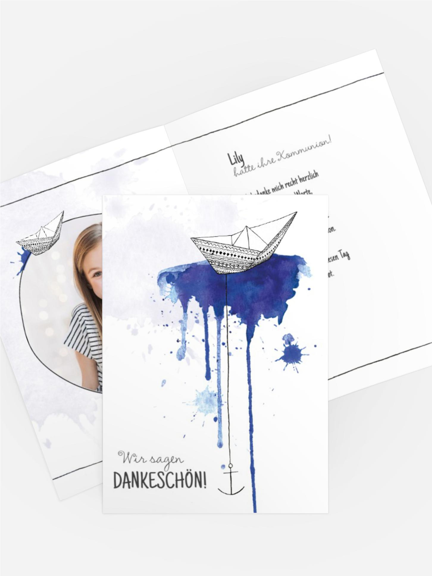 Dankeskarte Kommunion Origamischiff