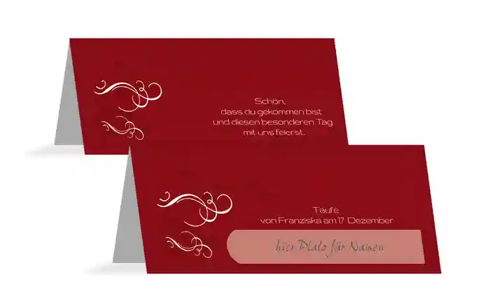 Taufe Tischkarte Schnoerkel