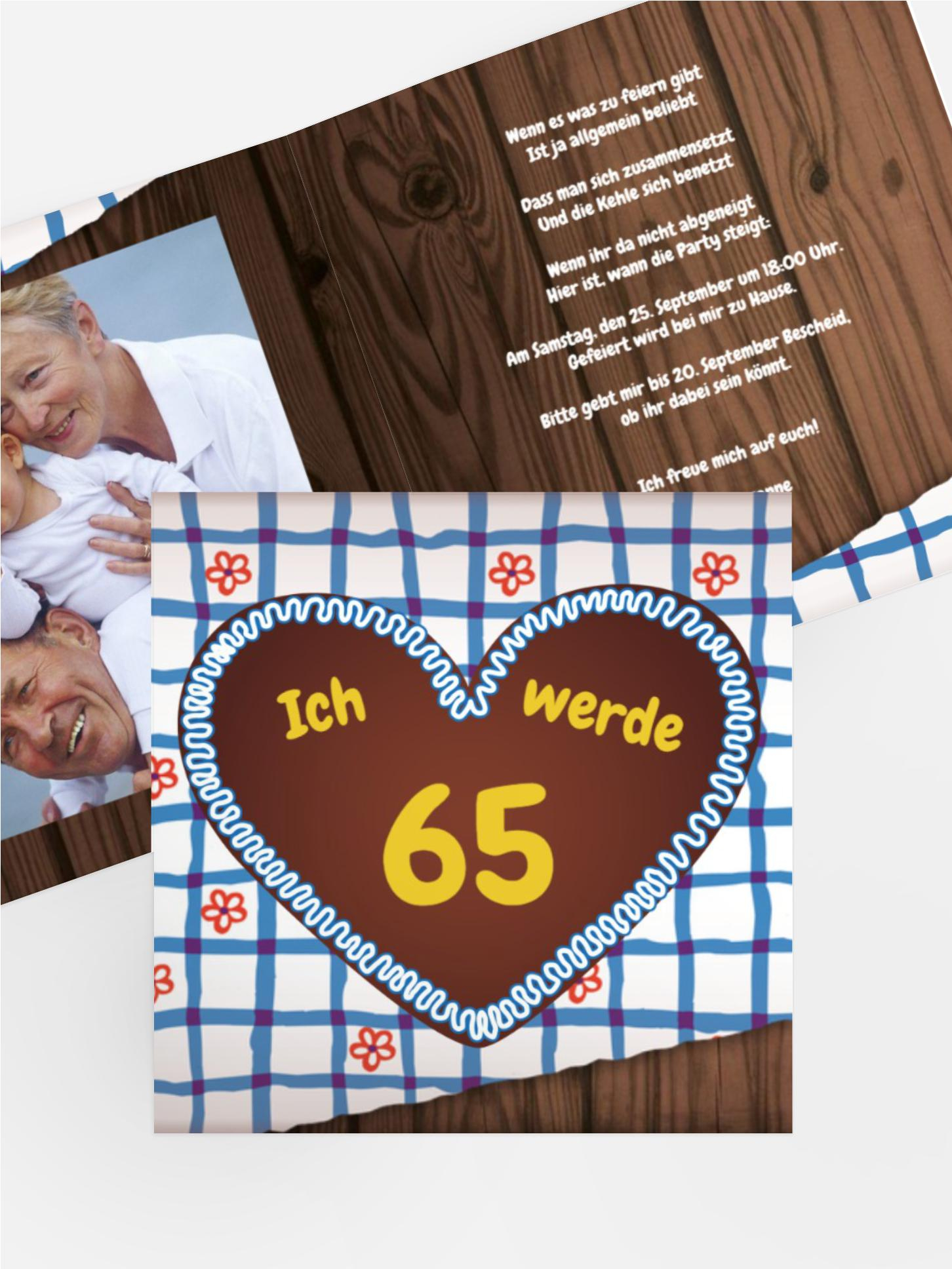 Geburtstagseinladungskarte Lebkuchenherz 65 Foto