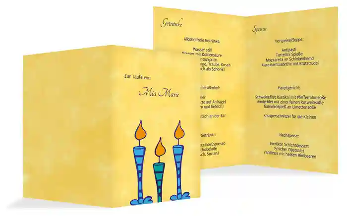 Menükarte Taufe Kerze