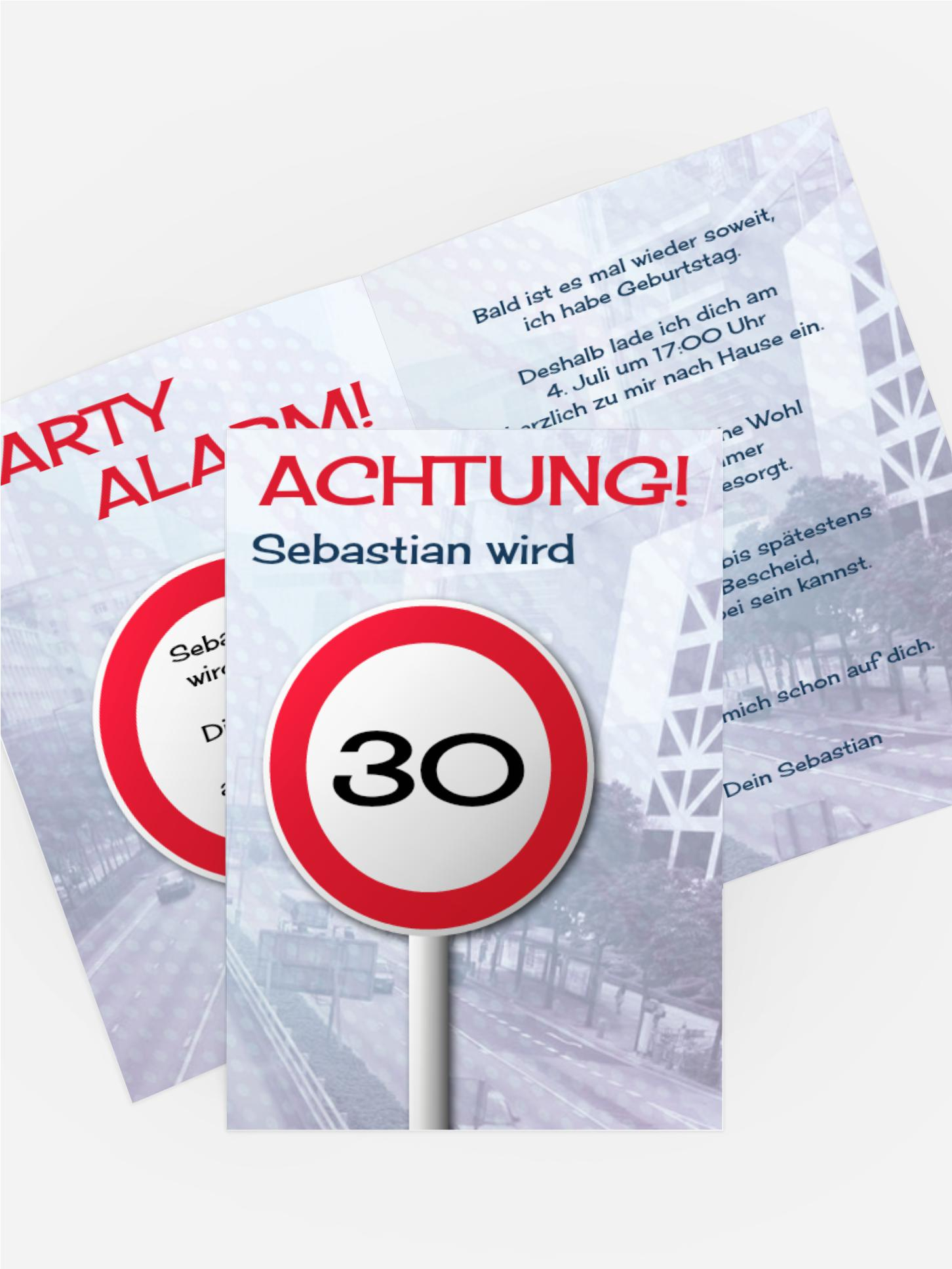 Geburtstagseinladungskarte Begrenzungsschild 30