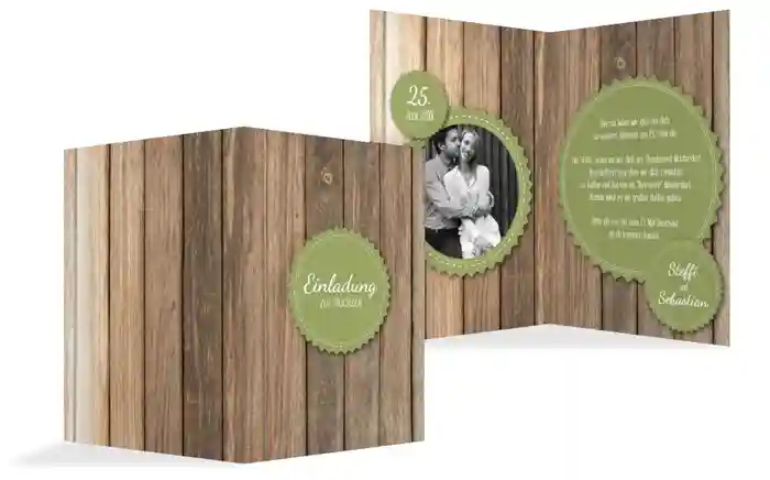 Hochzeitseinladung Vintage Holz