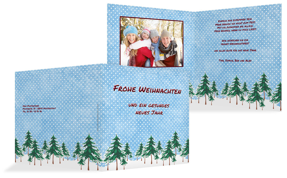 Weihnachtsgrußkarte Privat Schneewald