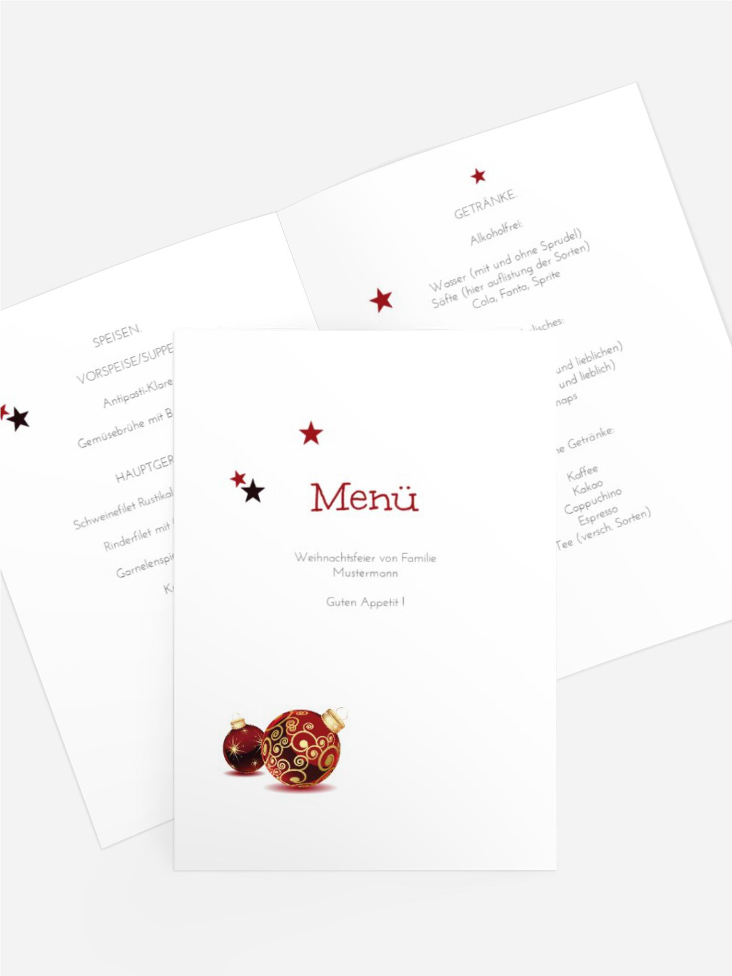 Weihnachts Menükarte Weihnachtskugeln