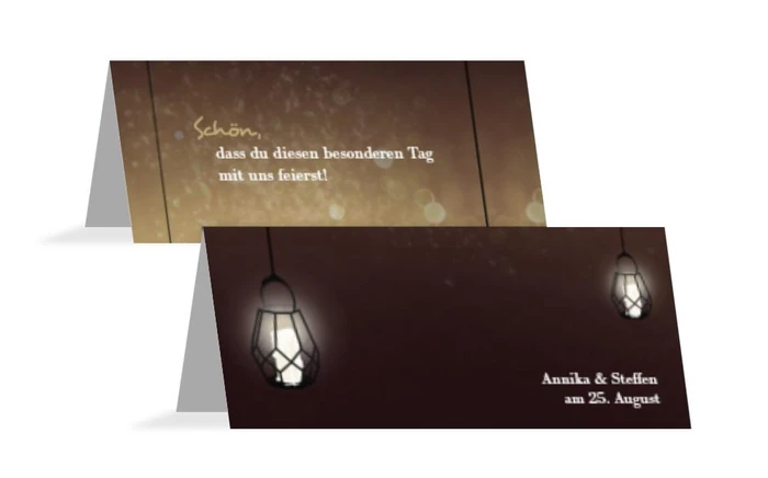 Tischkarte zur Hochzeit Vintage Laterne