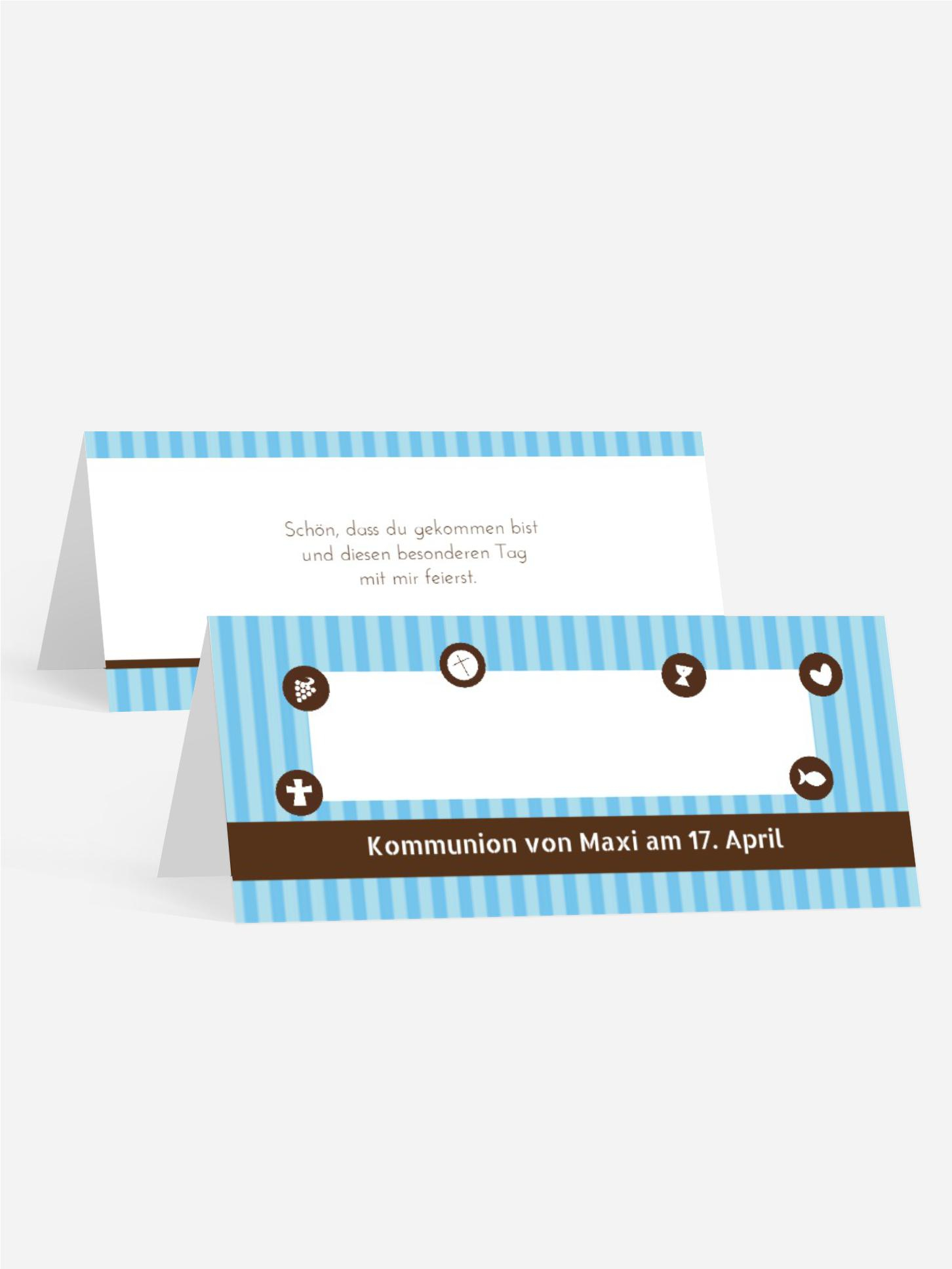 Kommunion Tischkarte stripes buttons