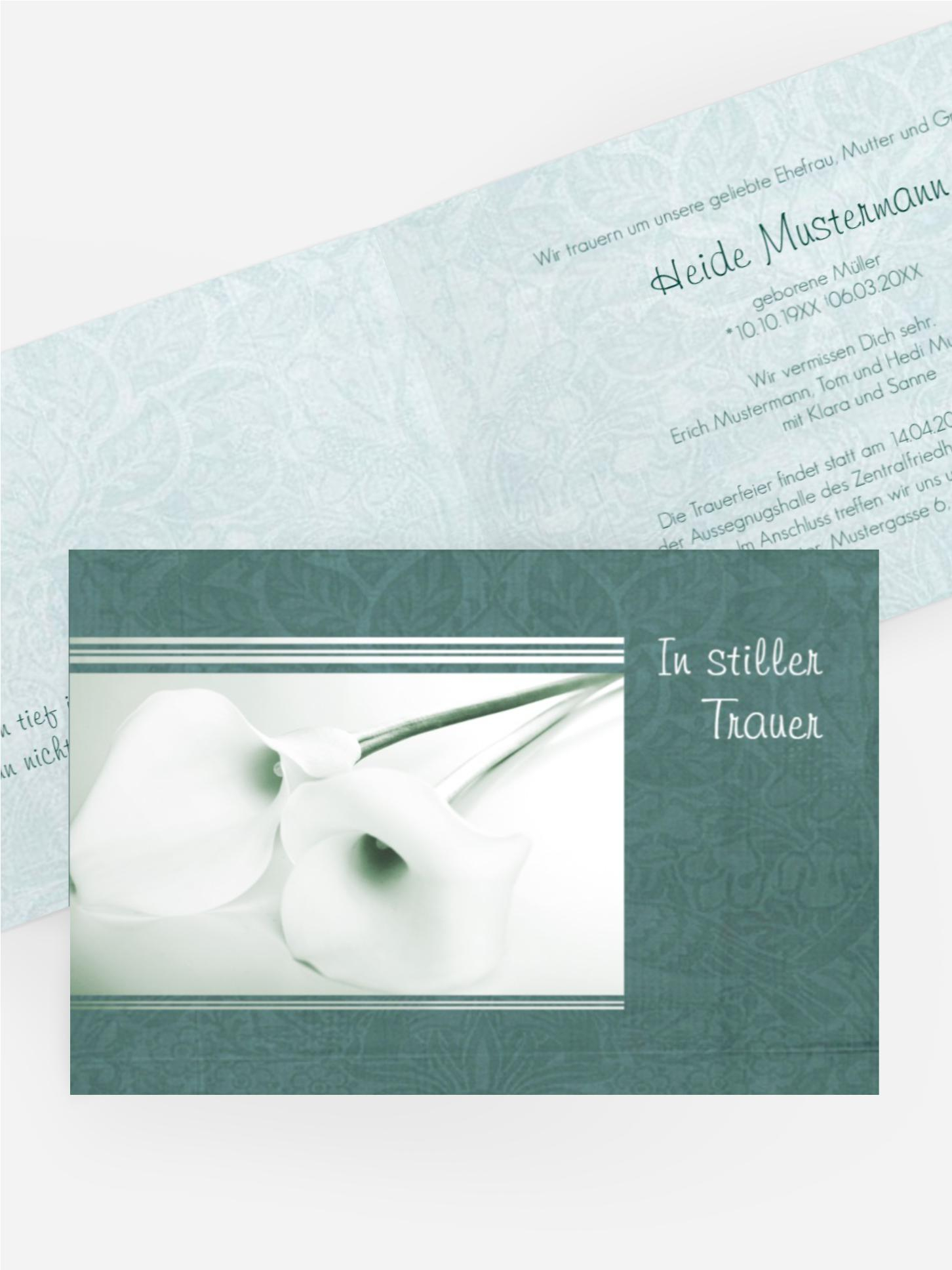 Trauerkarte Calla Lilie quer