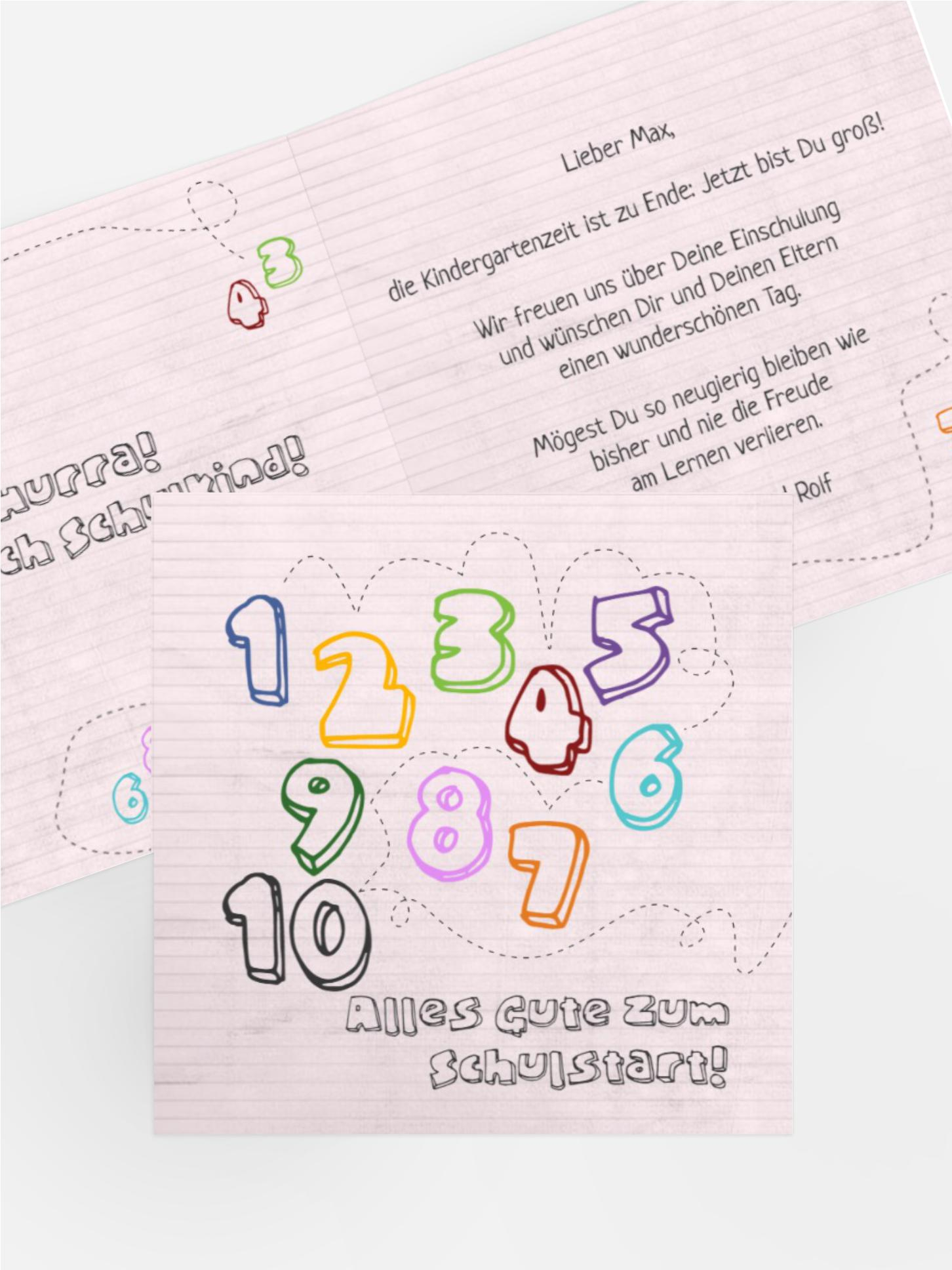 Glückwunschkarte Einschulung eins bis zehn