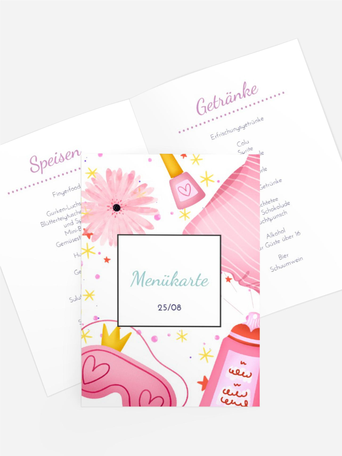 Menükarte Jugendliche Geburtstag Mädchen Set