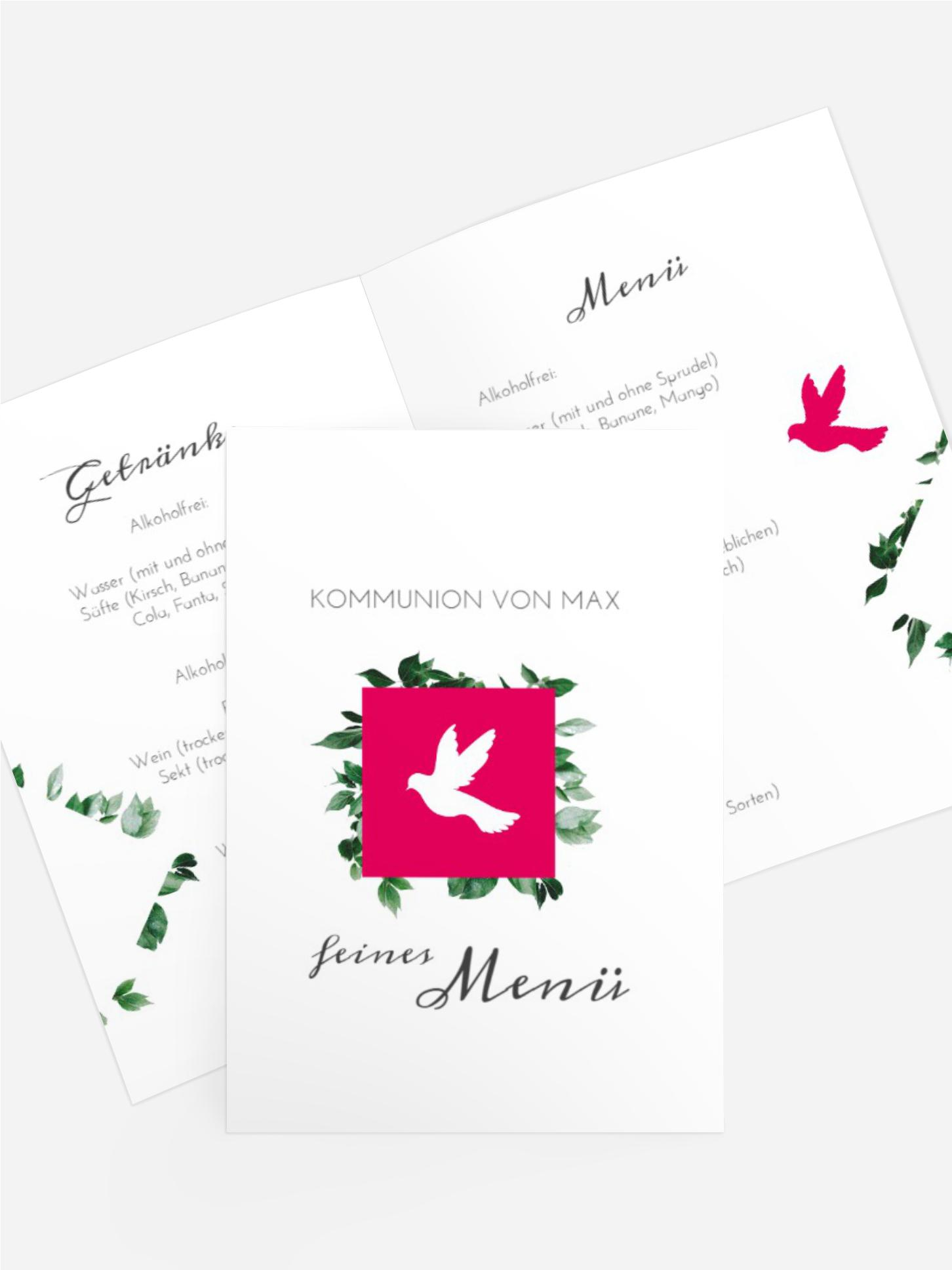 Menükarte Kommunion Täubchen