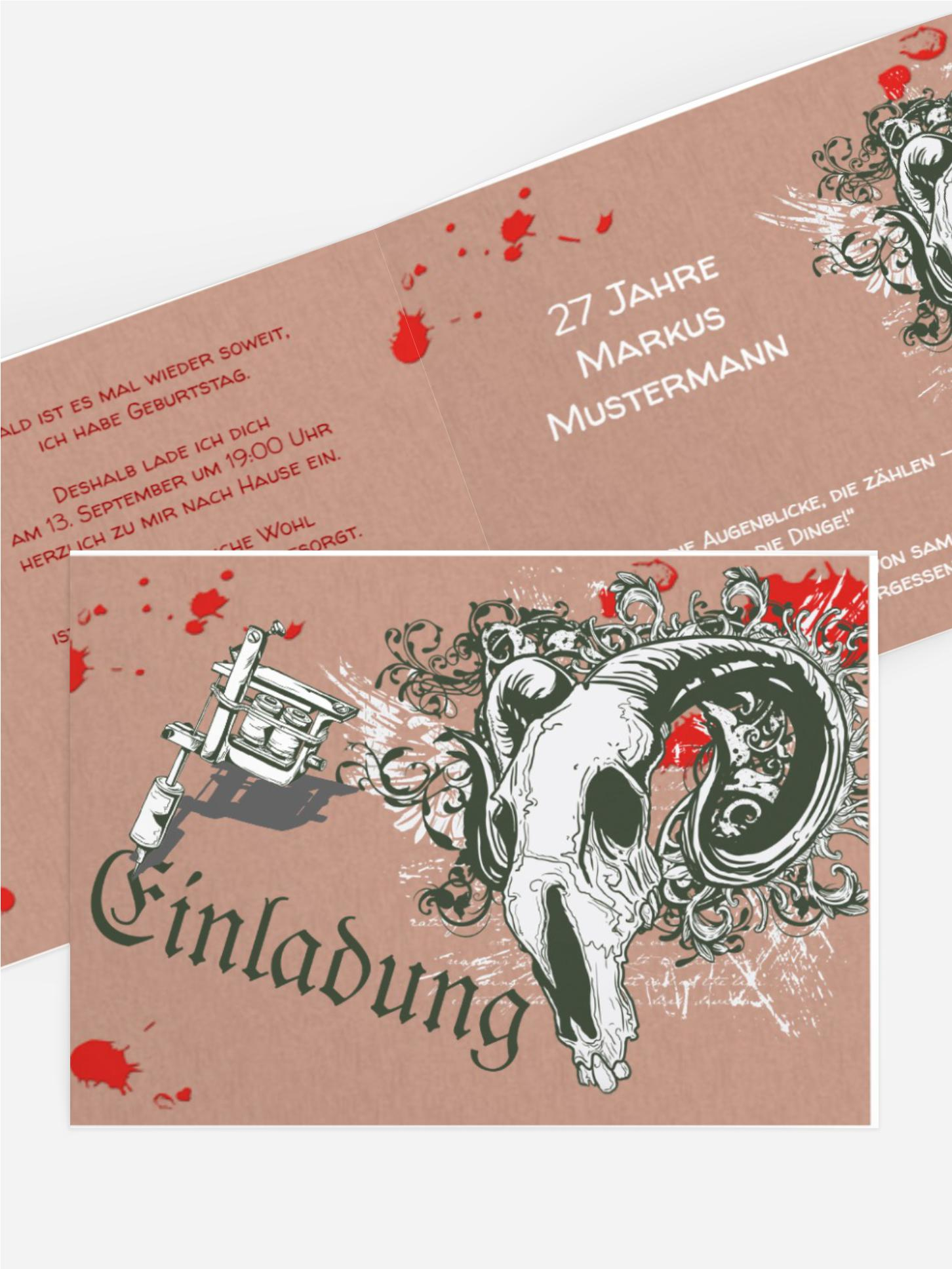 Einladungskarte Geburtstag Tattoo Einladungskarte Geburtstag Tattoo