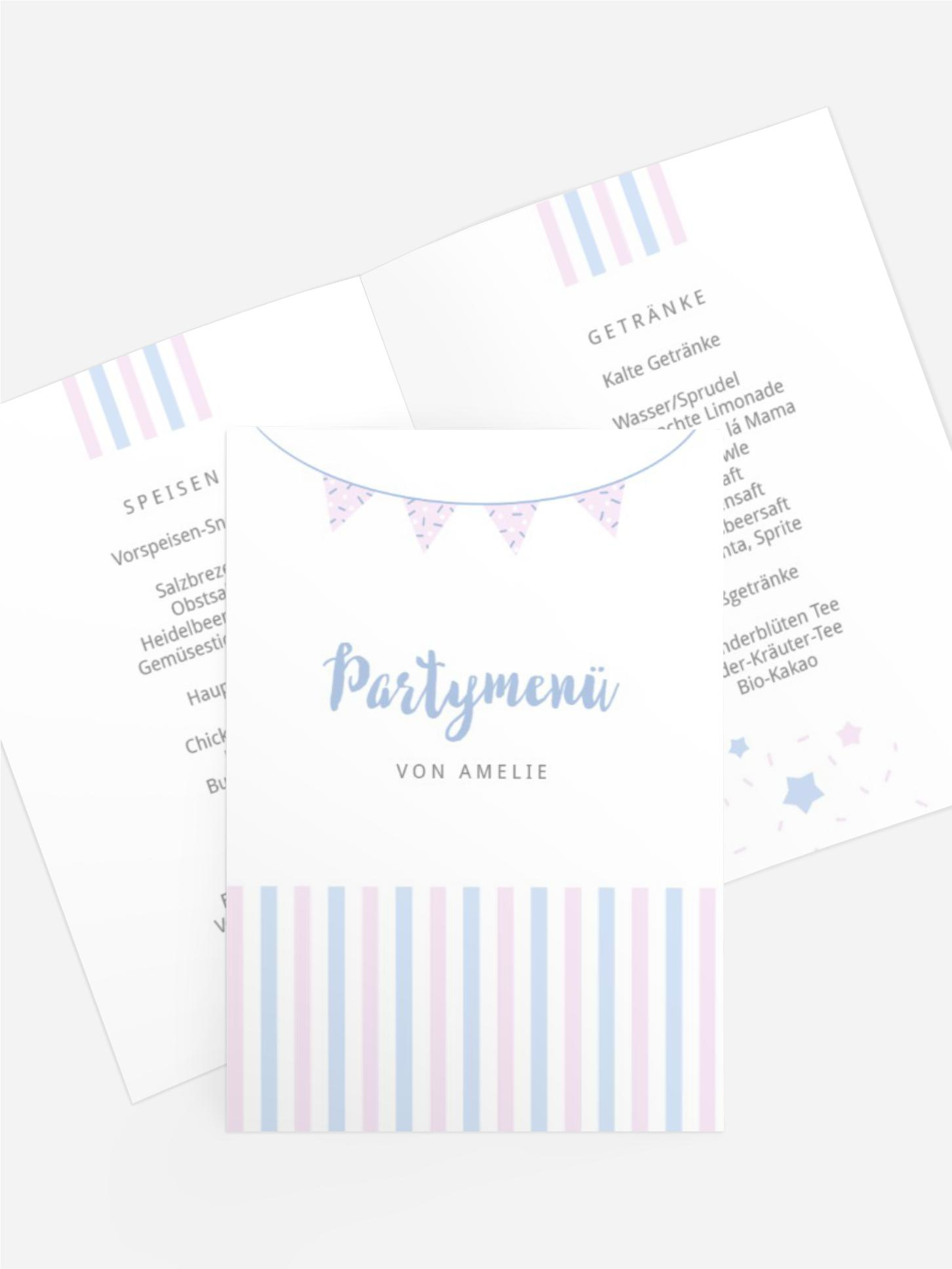 Menükarte Kindergeburtstag Lustige Streifen