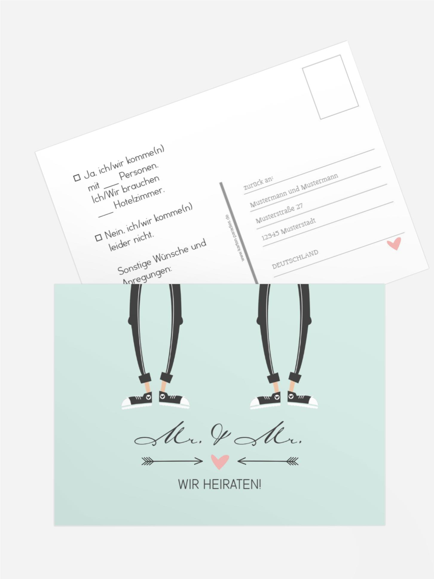 Antwortkarte zur Hochzeit Pärchen - Männer Antwortkarte zur Hochzeit Pärchen - Männer
