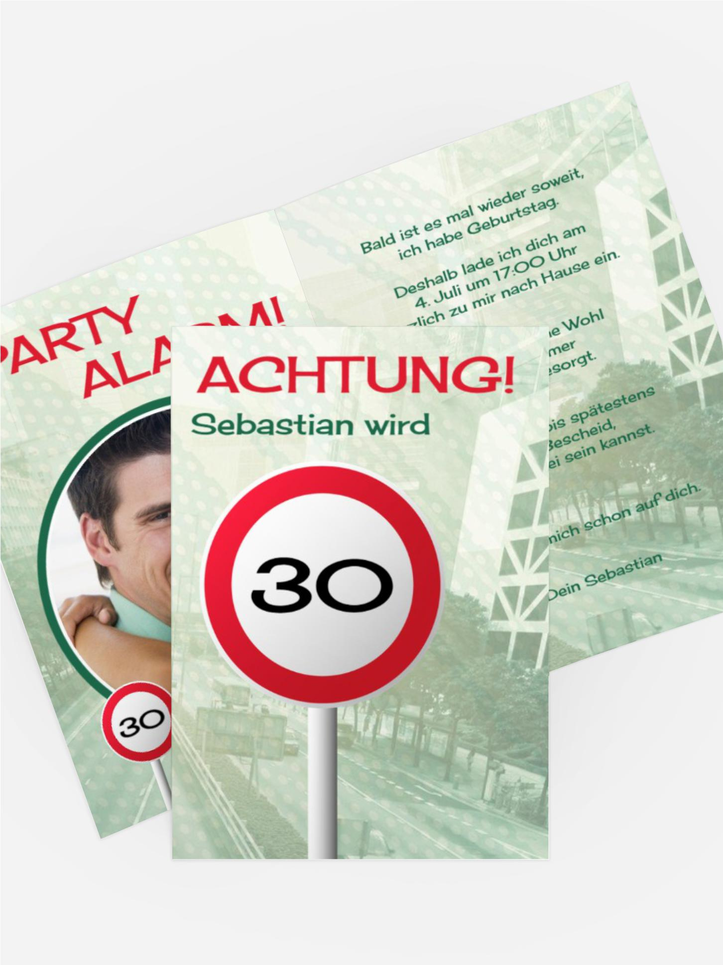 Geburtstagseinladungskarte Begrenzungsschild 30 Foto