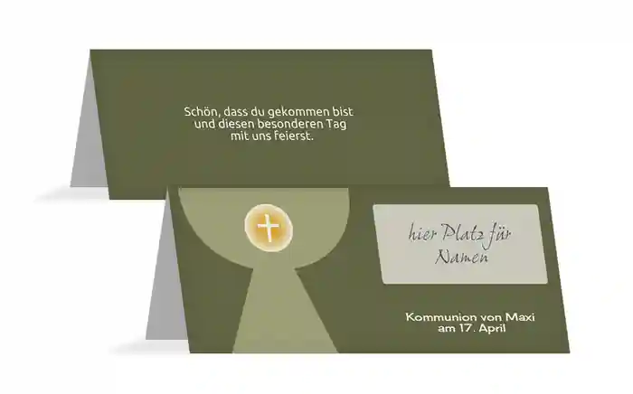 Kommunion Tischkarte Kelch mit Hostie