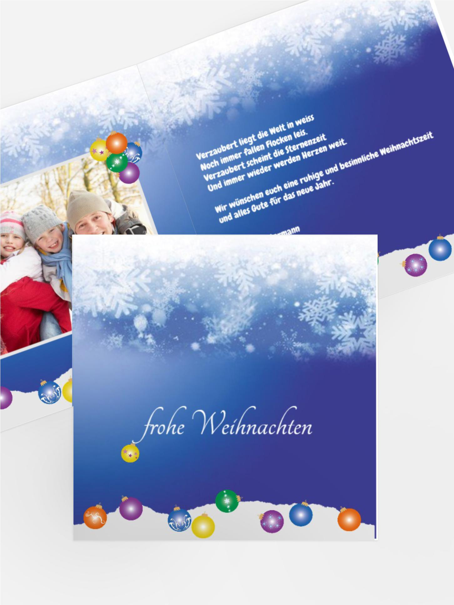 Weihnachtsgrußkarte Privat Kugeln im Schnee