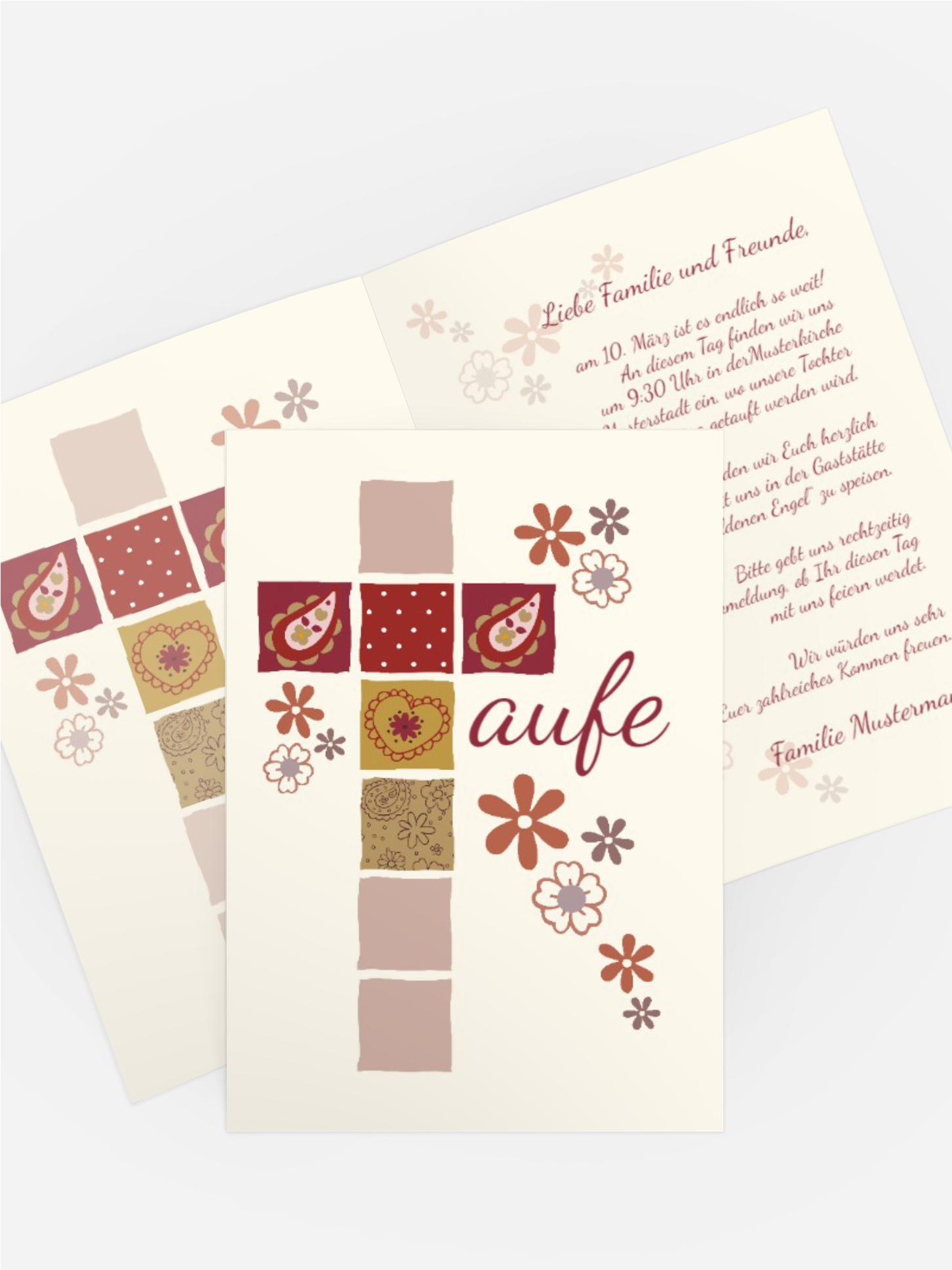 Taufkarte Florales Kreuz