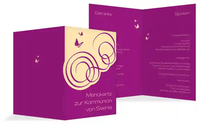 Kommunion Menuekarte Butterfly