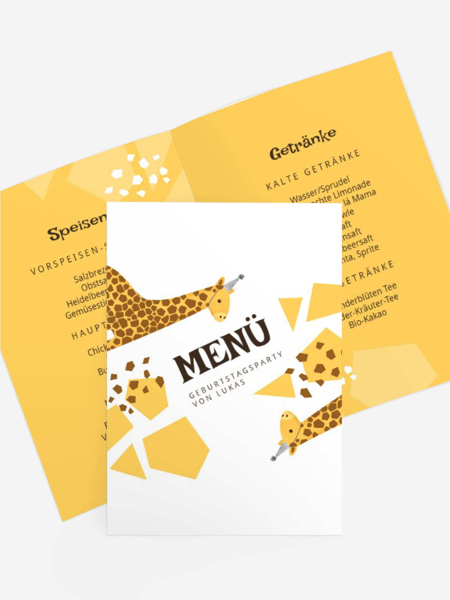 Menükarte Kindergeburtstag Giraffeparty