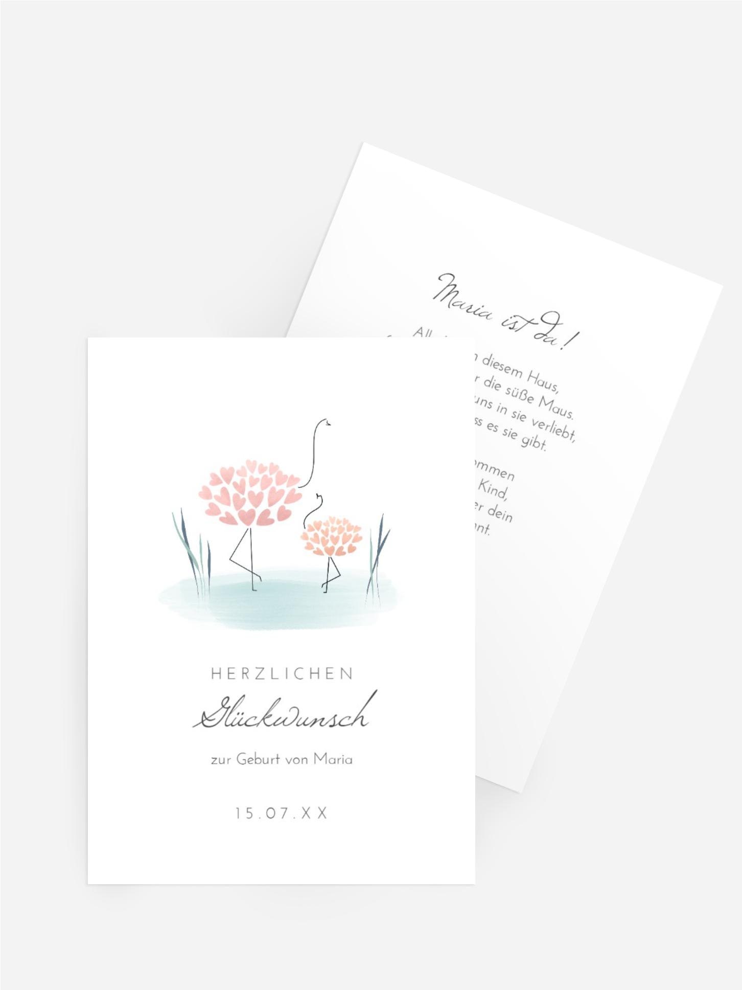 Glückwunschkarte zur Geburt Flamingo Baby
