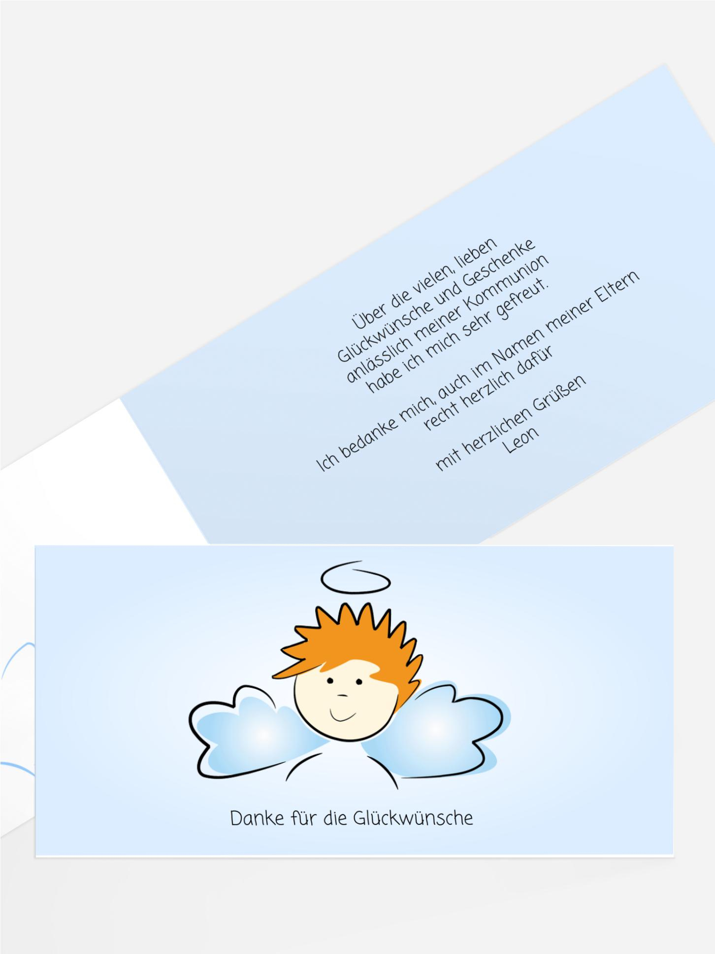 Dankeskarte Kommunion Engelchen Jungs