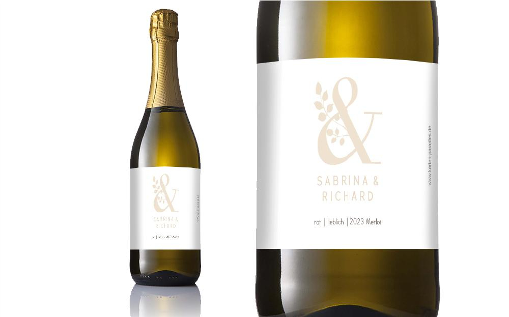 Flaschenetikett Hochzeit &-Zweig