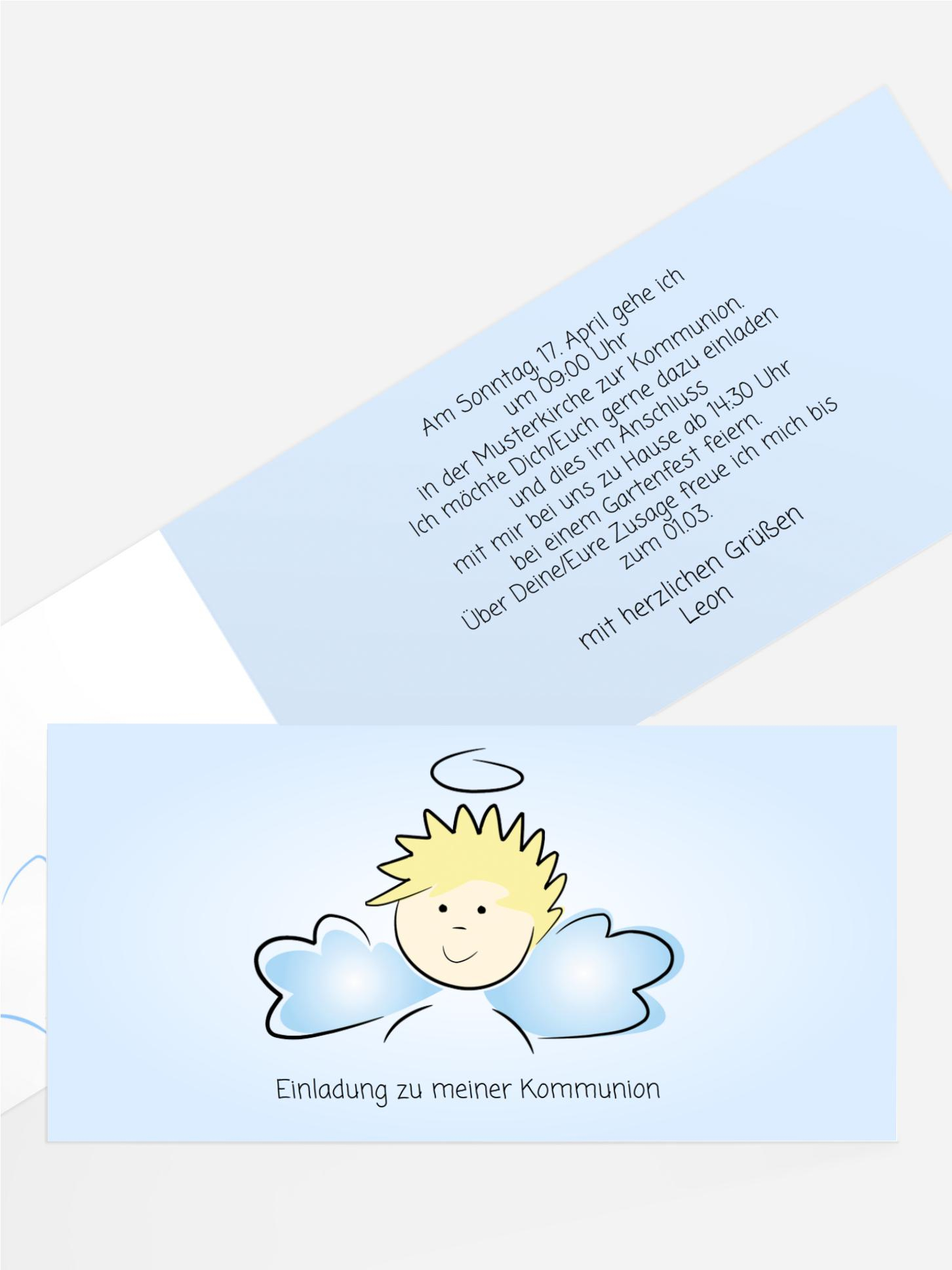 Einladungskarte Kommunion Engelchen Jungs