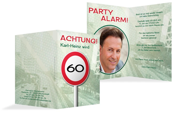Geburtstagseinladungskarte Begrenzungsschild 60 Foto